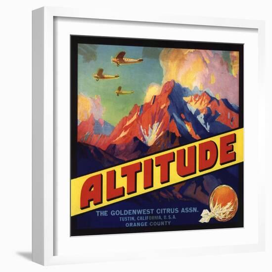 Altitude Brand - Tustin, California - Citrus Crate Label-Lantern Press-Framed Art Print