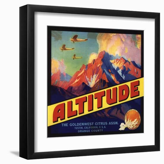 Altitude Brand - Tustin, California - Citrus Crate Label-Lantern Press-Framed Art Print