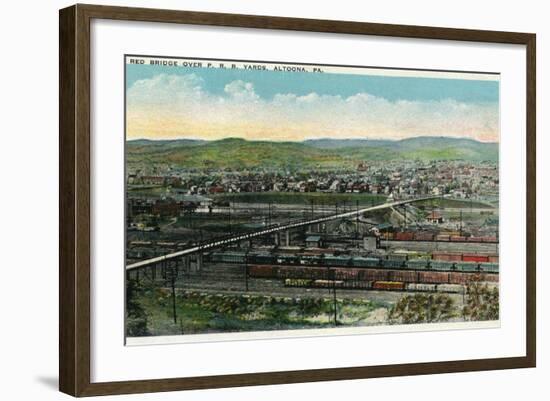 Altoona, Pennsylvania - Aerial View of Red Bridge, Penn Rail Yards-Lantern Press-Framed Art Print