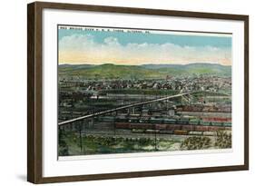 Altoona, Pennsylvania - Aerial View of Red Bridge, Penn Rail Yards-Lantern Press-Framed Art Print