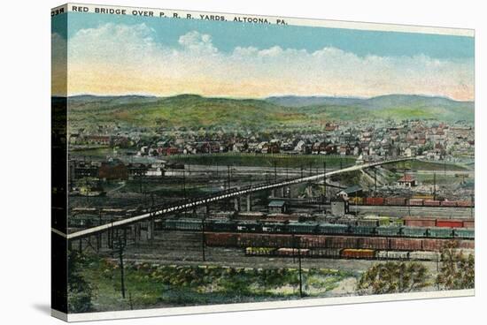 Altoona, Pennsylvania - Aerial View of Red Bridge, Penn Rail Yards-Lantern Press-Stretched Canvas