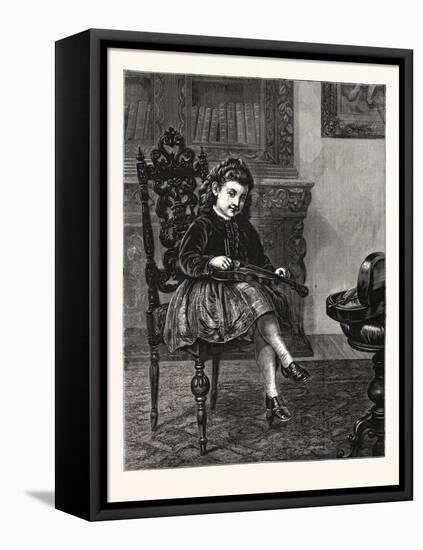 Am I Sharp Enough? 1876, Girl, Violin, Interior, Music-null-Framed Stretched Canvas