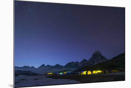 Ama Dablam Base Camp in the Everest Region Glows at Twilight, Himalayas, Nepal, Asia-Alex Treadway-Mounted Photographic Print