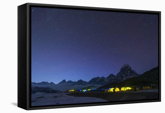 Ama Dablam Base Camp in the Everest Region Glows at Twilight, Himalayas, Nepal, Asia-Alex Treadway-Framed Stretched Canvas