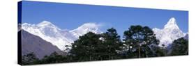 Ama Dablam, Mt. Everest, Low Angle View of Snow Covered Peaks, Nepal-null-Stretched Canvas