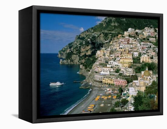 Amalfi Coast, Coastal View and Village, Positano, Campania, Italy-Steve Vidler-Framed Stretched Canvas