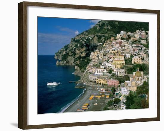 Amalfi Coast, Coastal View and Village, Positano, Campania, Italy-Steve Vidler-Framed Photographic Print