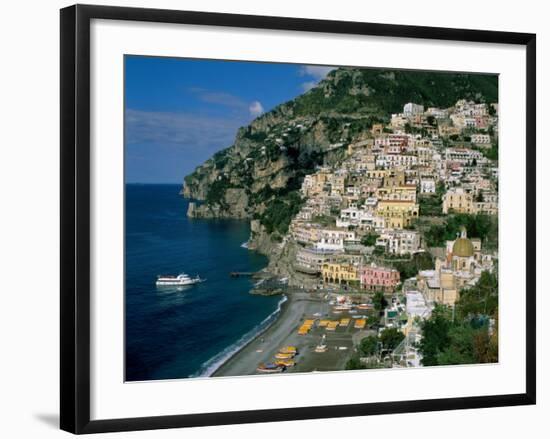 Amalfi Coast, Coastal View and Village, Positano, Campania, Italy-Steve Vidler-Framed Photographic Print