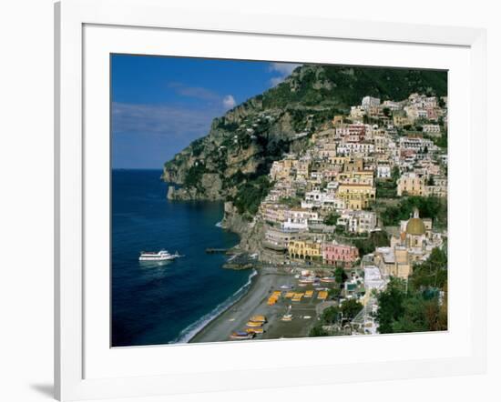 Amalfi Coast, Coastal View and Village, Positano, Campania, Italy-Steve Vidler-Framed Photographic Print