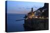 Amalfi Coast Road Light Trails from Cars with Church of Santa Maria Maddalena at Blue Hour-Eleanor Scriven-Stretched Canvas