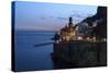 Amalfi Coast Road Light Trails from Cars with Church of Santa Maria Maddalena at Blue Hour-Eleanor Scriven-Stretched Canvas