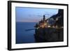 Amalfi Coast Road Light Trails from Cars with Church of Santa Maria Maddalena at Blue Hour-Eleanor Scriven-Framed Photographic Print