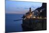 Amalfi Coast Road Light Trails from Cars with Church of Santa Maria Maddalena at Blue Hour-Eleanor Scriven-Mounted Photographic Print