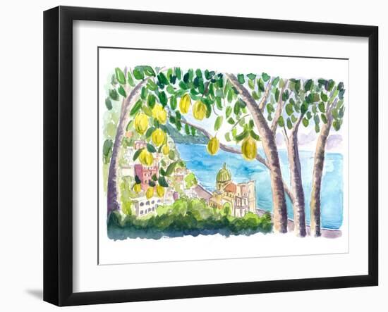 Amalfi Coast Seaview with Fresh Limes on Tree-M. Bleichner-Framed Art Print