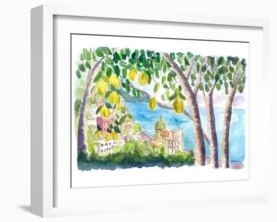 Amalfi Coast Seaview with Fresh Limes on Tree-M. Bleichner-Framed Art Print