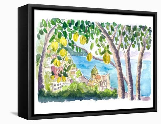 Amalfi Coast Seaview with Fresh Limes on Tree-M. Bleichner-Framed Stretched Canvas