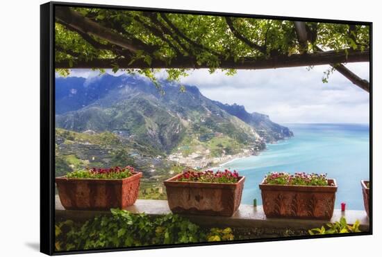 Amalfi Coast Vista from Under a Trellis-George Oze-Framed Stretched Canvas