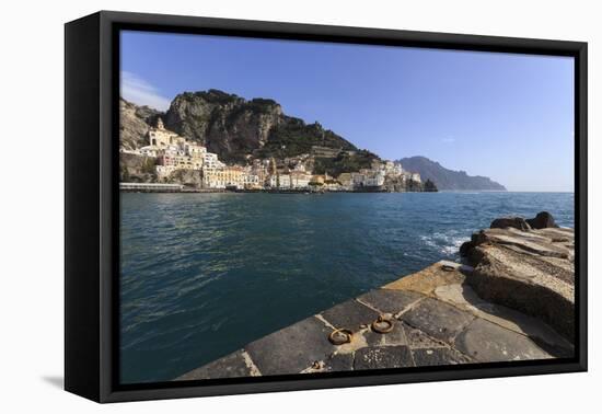 Amalfi Harbour Quayside and View Towards Amalfi Town-Eleanor Scriven-Framed Stretched Canvas