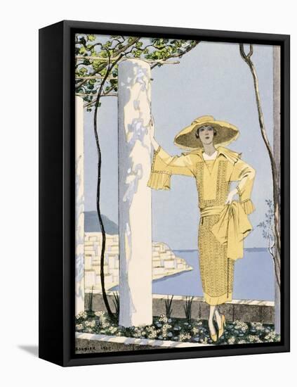 Amalfi, Illustration of a Woman in a Yellow Dress by Worth, 1922-Georges Barbier-Framed Stretched Canvas