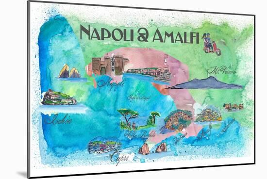 Amalfi Napoli Italy Travel Poster Favorite Map Touristic Highlights-M. Bleichner-Mounted Art Print