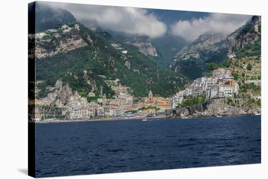 Amalfi Town, sea view with buildings and cliffs along the coastline in Costiera Amalfitana, Italy-bestravelvideo-Stretched Canvas