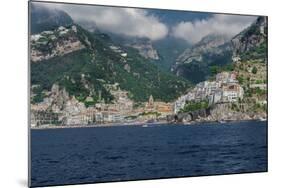 Amalfi Town, sea view with buildings and cliffs along the coastline in Costiera Amalfitana, Italy-bestravelvideo-Mounted Photographic Print