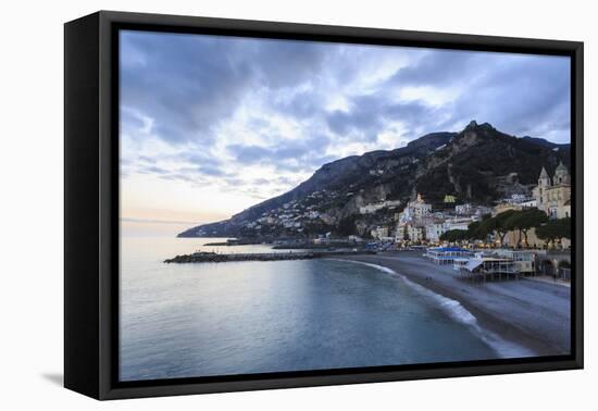 Amalfi Waterfront at Dusk, Costiera Amalfitana (Amalfi Coast), Campania, Italy-Eleanor Scriven-Framed Stretched Canvas