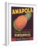 Amapola Pineapple Label - Corozal, PR-Lantern Press-Framed Art Print