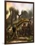 Amargasaurus Is Fending Off a Pack of Carnotaurus-Stocktrek Images-Framed Art Print