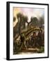 Amargasaurus Is Fending Off a Pack of Carnotaurus-Stocktrek Images-Framed Art Print