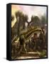 Amargasaurus Is Fending Off a Pack of Carnotaurus-Stocktrek Images-Framed Stretched Canvas