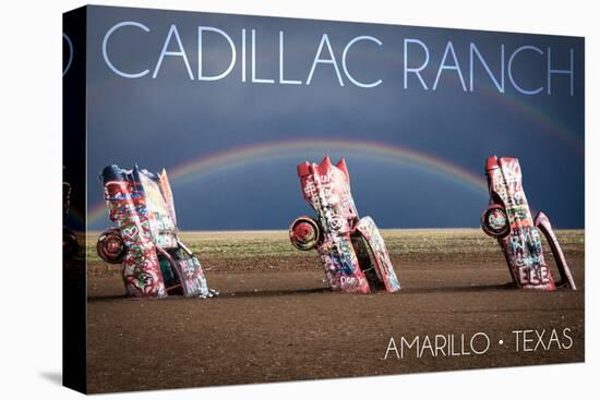 Amarillo, Texas - Cadillac Ranch - Double Rainbow-Lantern Press-Stretched Canvas
