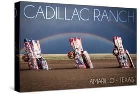 Amarillo, Texas - Cadillac Ranch - Double Rainbow-Lantern Press-Stretched Canvas