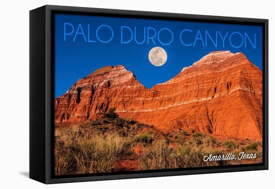 Amarillo, Texas - Palo Duro Canyon - Moon and Red Rock-Lantern Press-Framed Stretched Canvas