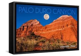 Amarillo, Texas - Palo Duro Canyon - Moon and Red Rock-Lantern Press-Framed Stretched Canvas