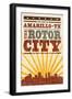 Amarillo, Texas - Skyline and Sunburst Screenprint Style-Lantern Press-Framed Art Print