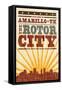 Amarillo, Texas - Skyline and Sunburst Screenprint Style-Lantern Press-Framed Stretched Canvas