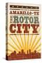 Amarillo, Texas - Skyline and Sunburst Screenprint Style-Lantern Press-Stretched Canvas