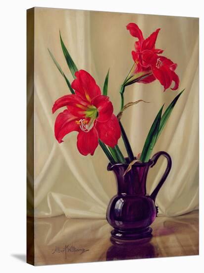 Amaryllis Lillies, in a Dark Glass Jug-Albert Williams-Stretched Canvas