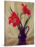 Amaryllis Lillies, in a Dark Glass Jug-Albert Williams-Stretched Canvas