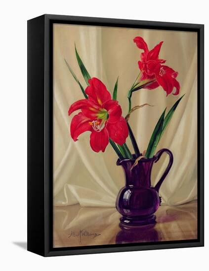 Amaryllis Lillies, in a Dark Glass Jug-Albert Williams-Framed Stretched Canvas