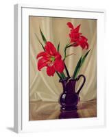 Amaryllis Lillies, in a Dark Glass Jug-Albert Williams-Framed Giclee Print