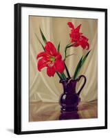 Amaryllis Lillies, in a Dark Glass Jug-Albert Williams-Framed Giclee Print