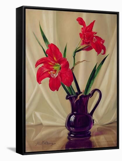 Amaryllis Lillies, in a Dark Glass Jug-Albert Williams-Framed Stretched Canvas