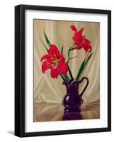 Amaryllis Lillies, in a Dark Glass Jug-Albert Williams-Framed Giclee Print