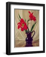 Amaryllis Lillies, in a Dark Glass Jug-Albert Williams-Framed Giclee Print