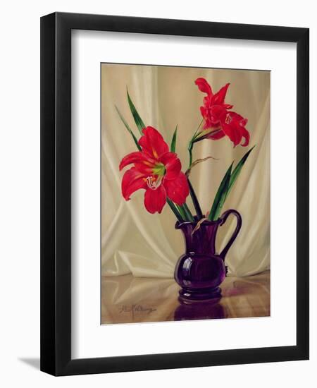 Amaryllis Lillies, in a Dark Glass Jug-Albert Williams-Framed Giclee Print