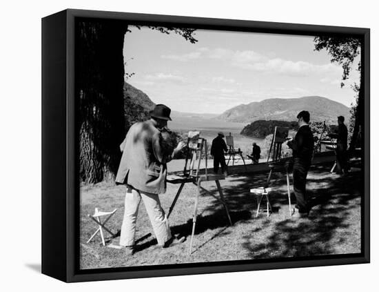 Amatuer Artists Painting Hudson River Landscape Scene-Alfred Eisenstaedt-Framed Stretched Canvas