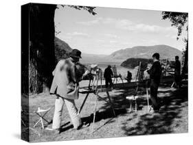 Amatuer Artists Painting Hudson River Landscape Scene-Alfred Eisenstaedt-Stretched Canvas