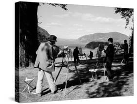 Amatuer Artists Painting Hudson River Landscape Scene-Alfred Eisenstaedt-Stretched Canvas